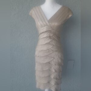 Adrianna Papell Beige Layered Mini Dress